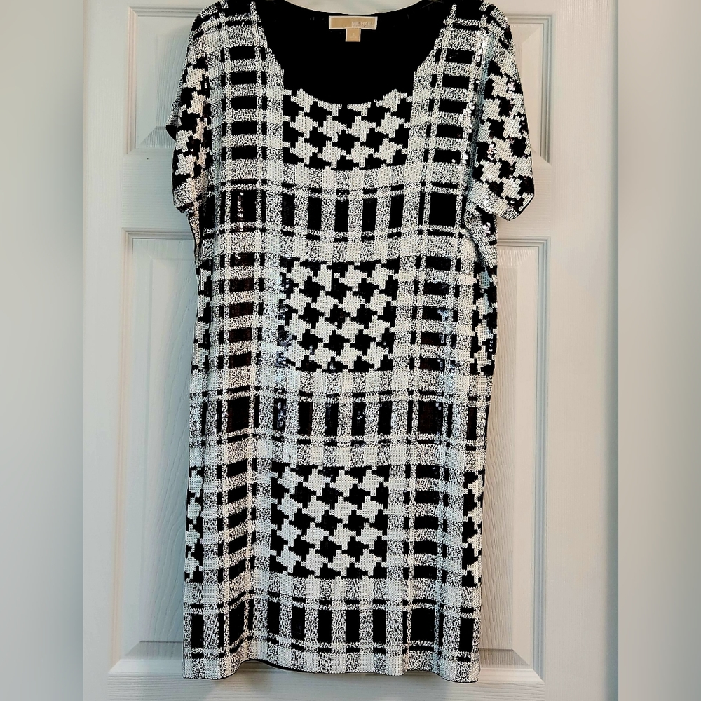 Michael Michael Kors Houndstooth Sequin Shift Dress sz Small